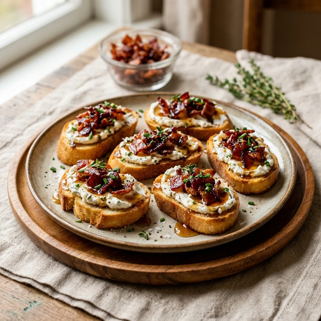 Easy Maple Bacon Goat Cheese Crostini