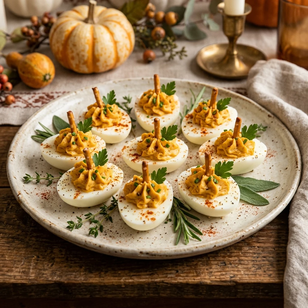 Festive Pumpkin Deviled Eggs For Thanksgiving