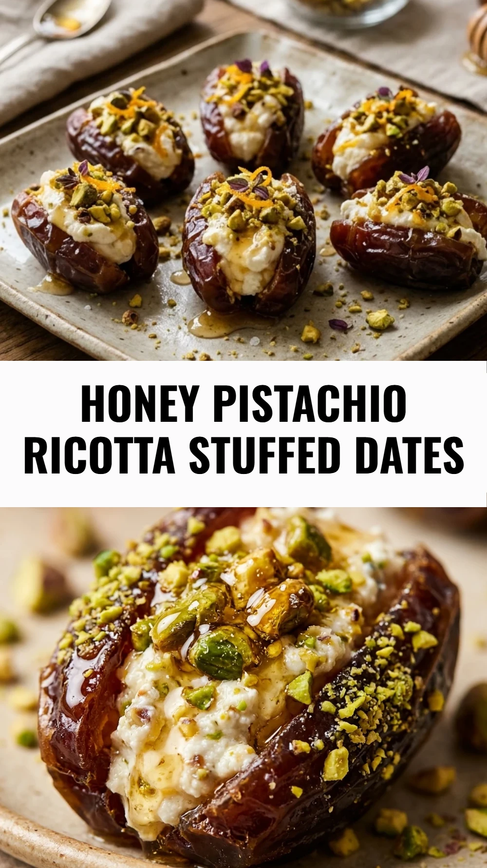 Honey Pistachio Ricotta Stuffed Dates