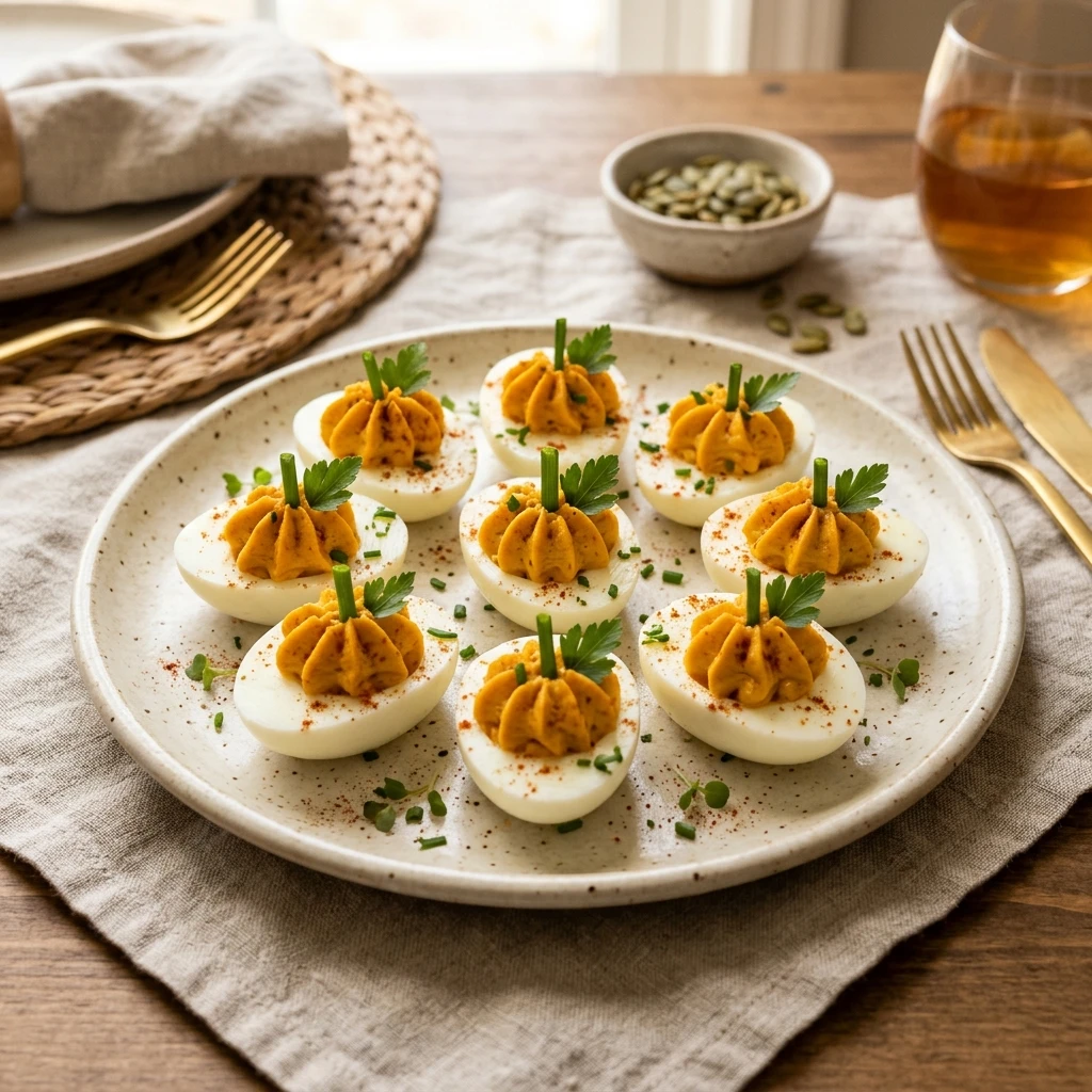 Pumpkin Deviled Eggs for Thanksgiving