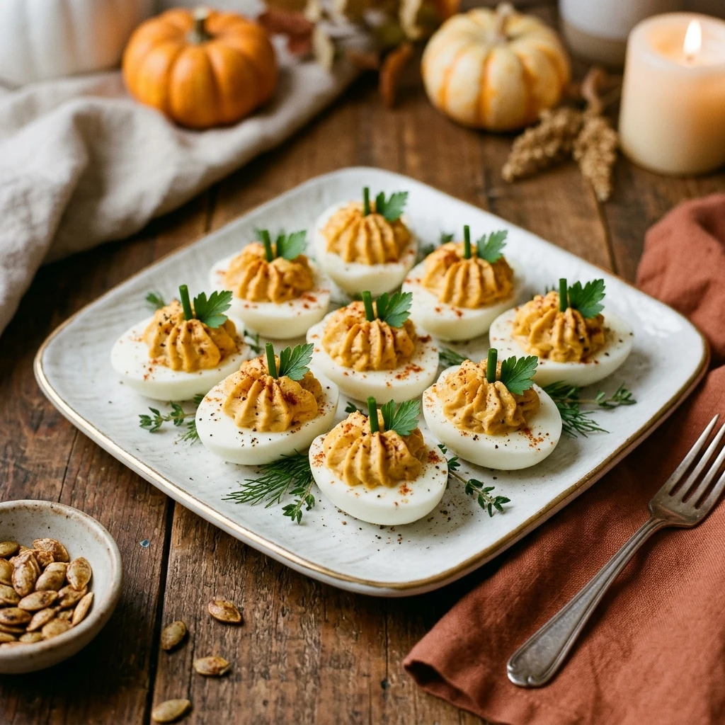 Pumpkin Deviled Eggs Thanksgiving Appetizers